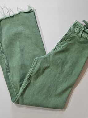 Zara High Rise Jeans Womens Size 2 Green Denim Frayed Hem Wide Leg Retro Style